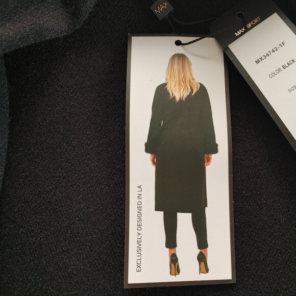 Max Sport Sweater Coat Jacket Duster with faux fur - Size Small - Color black. - Picture 3 of 8